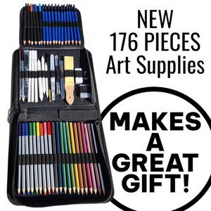 NEW Caliart 76 Piece Art Kit Supplies Watercolor Pencils Charcoal Travel Case Co